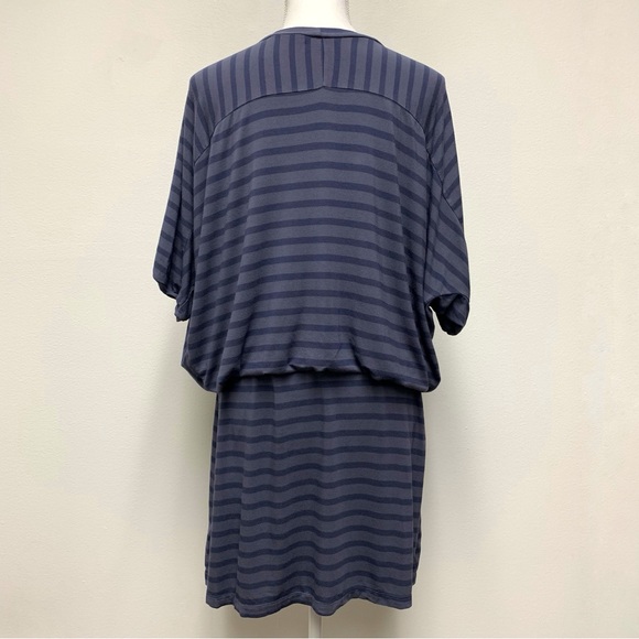 Nau Repose Striped Blouson Dress Size Medium Blue Micromodal Jersey Short Sleeve - Picture 4 of 7